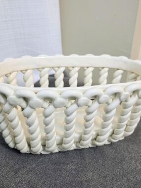 Porcelain Floral Basket Open Cable Centerpiece Cottage Country Farm Spain
